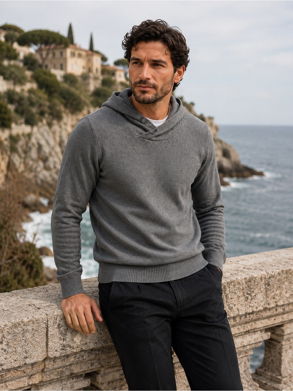 FREDERIK ANDERSON COPENHAGEN $180 100% Cotton Hooded Sweater Grey Sz M Casual